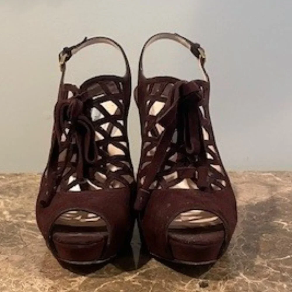 Prada Brown Suede PeepToe Slingback Heels – Sz 7.5